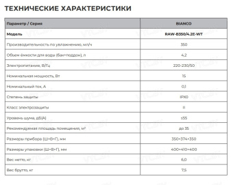 Мойка воздуха Royal Clima Bianco RAW-B350/4.2E-WT