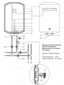 Накопительный электрический водонагреватель Thermex TitaniumHeat 50 V Slim