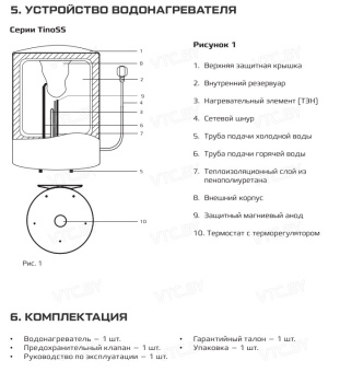 Накопительный электрический водонагреватель над мойкой Royal Clima TinoSS RWH-TS15-RS