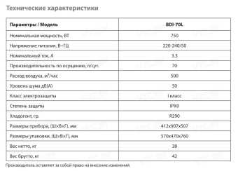 Осушитель воздуха Ballu BDI-70L