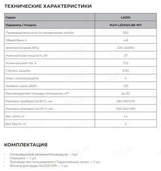 Увлажнитель воздуха Royal Clima Lazio RUH-LZ300/4.8E-WT