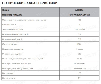 Увлажнитель воздуха Royal Clima Acerra RUH-AC300/4.0M-WT